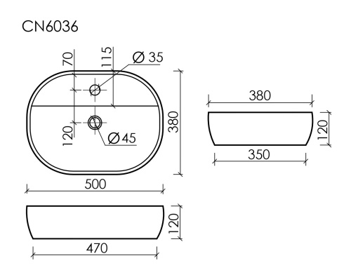 Раковина Ceramica Nova ELEMENT 50 см CN6036 накладная цвет белый - фото 2